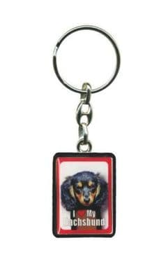 Metal Dog Keyring - I LOVE MY Long haired Dachshund