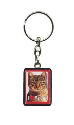 Metal Dog Keyring - I LOVE MY Tabby Cat
