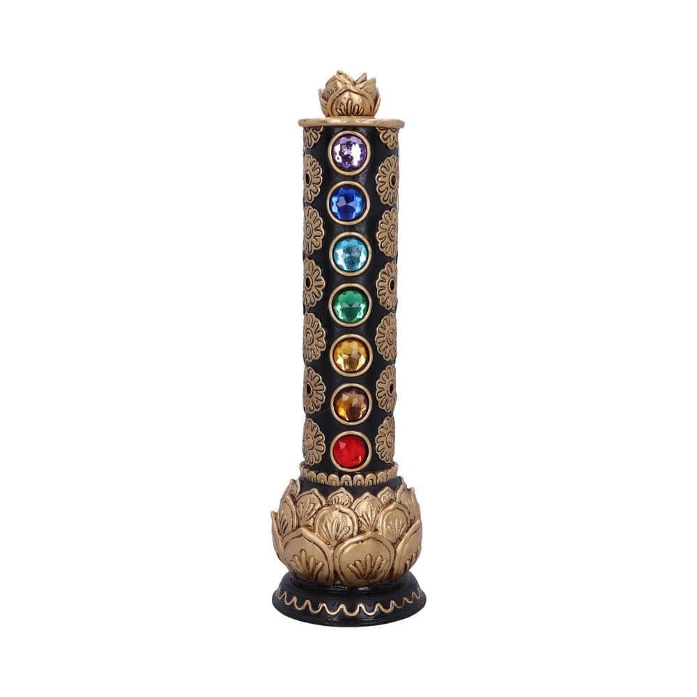Bruciatore Rettangolare 7 Chakra In Legno Sheesham E Ottone Per Incensi A Bastoncino