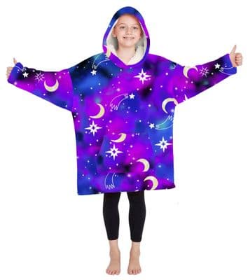 One Size Kids' Hoodzies Oversize Purple Hoodie Moon and Stars