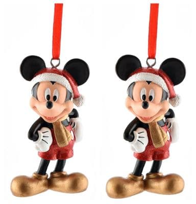 Set of 2 Disney Mickey Mouse Hanging Christmas Tree Decoration Resin