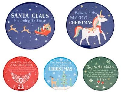 Set of 5 Large  Ceramic Drinks Coasters for Cups Mugs Glass - Christmas Theme