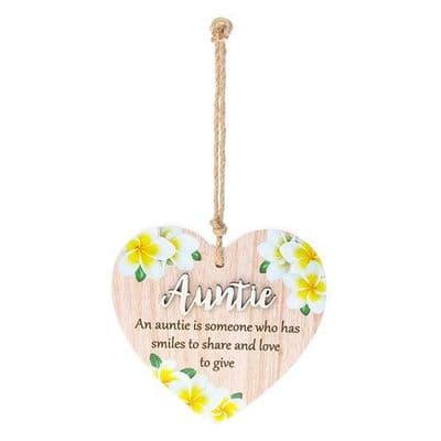 Shudehill Giftware Auntie Floral Hanging Heart Sentiments Plaques with 3D Lettering