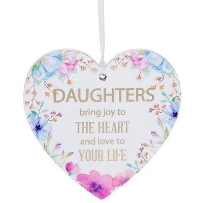 Shudehill Giftware Daughter White Hanging Heart Sentiment Floral Plaque - Messages