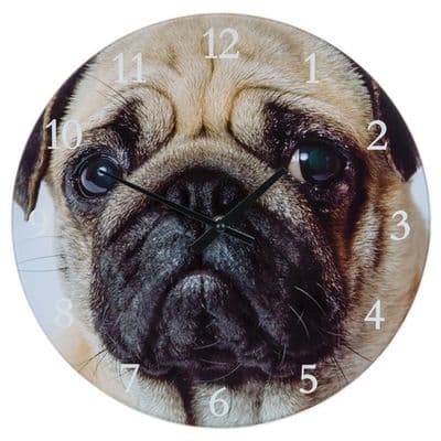 Shudehill Giftware Dog Breed Glass Clock - 17cm Wall or Standing  - Pug