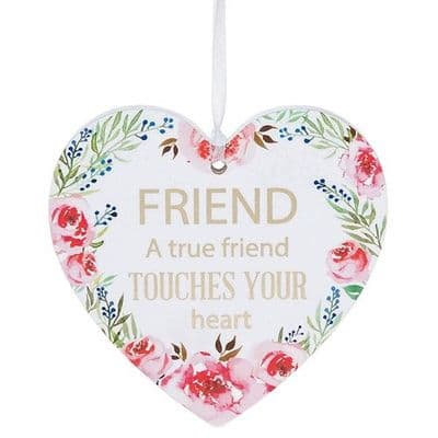 Shudehill Giftware Friend  White Hanging Heart Sentiment Floral Plaque - Messages