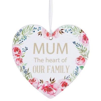 Shudehill Giftware Mum White Hanging Heart Sentiment Floral Plaque - Messages