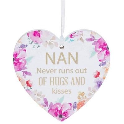 Shudehill Giftware Nan White Hanging Heart Sentiment Floral Plaque - Messages