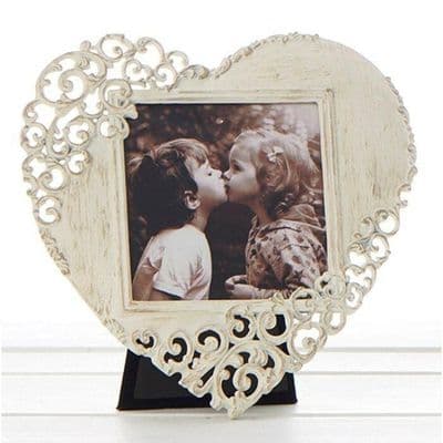 Shudehill Giftware Old Cream Vintage Lace Ornate Rustic Metal Heart Shaped Photo Frame