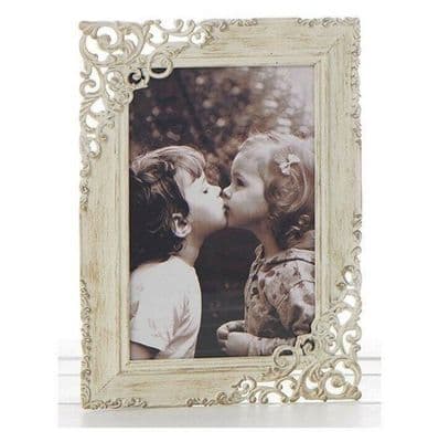 Shudehill Giftware Old Cream Vintage Lace Ornate Rustic Metal Photo Frames 6x4