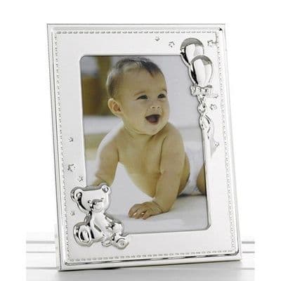 Shudehill Giftware Polished Silver Teddy Balloons Baby Child Photo Frame 5x7