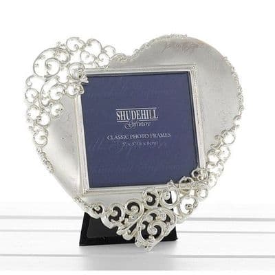 Shudehill Giftware Satin Silver Lace Ornate Metal Heart Photo Frame - 3cm x 3cm