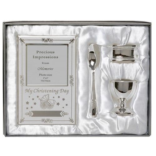 Shudehill Giftware Silver Plated Christening Gift Girl Boy Baby Set 4