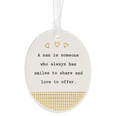 Shudehill Giftware Thoughtful Words Ceramic Hanging Oval Sign - A Nan is