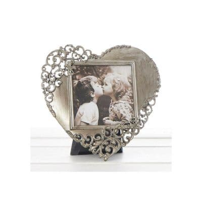 Shudehill Giftware Vintage Lace Ornate Rustic Metal Heart Shaped Photo Frame