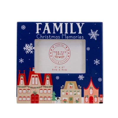 The Novelties Co. Photo Christmas Picture Frame Blue with Script 'Family' 