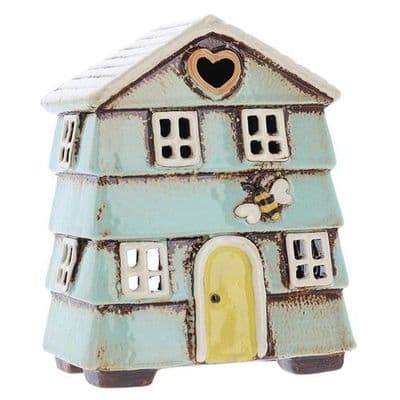 Village Pottery Aqua Bee House Tealight Candle Holder
