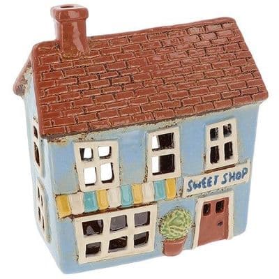 Village Pottery Ceramic Blue Sweet Shop Tealight Holder Boxed