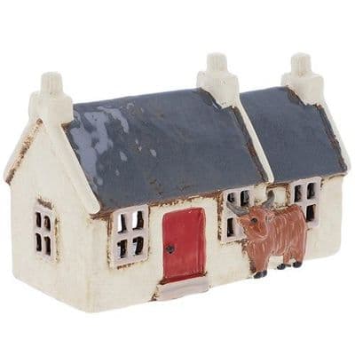 Village Pottery  Croft House with Highland Cow  Tealight Candle Holder