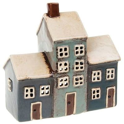 Village Pottery Grey/Navy Three House Tealight Holder 22cm