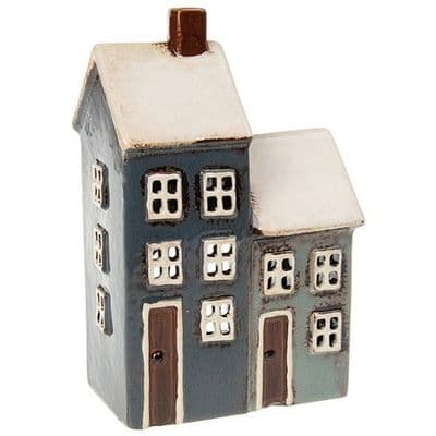 Village Pottery Grey/Navy Two House Tealight Holder 18cm