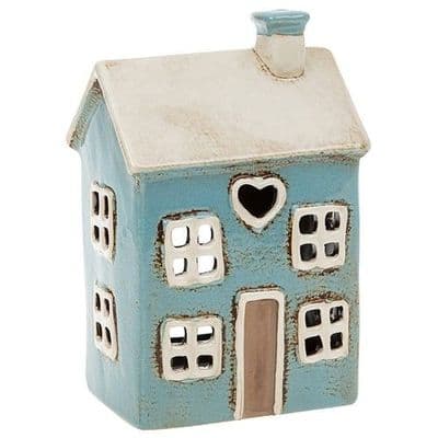 Village Pottery Heart House Bright Blue Tealight Candle Holder