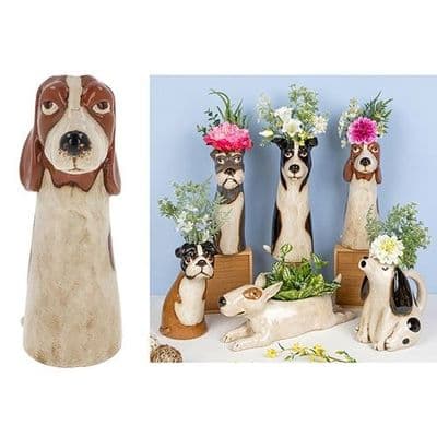 Village Pottery Top Dog  Basset Glazed Tall Vase