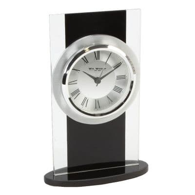 William Widdop®  Black and Clear Glass Arched Mantel Clock