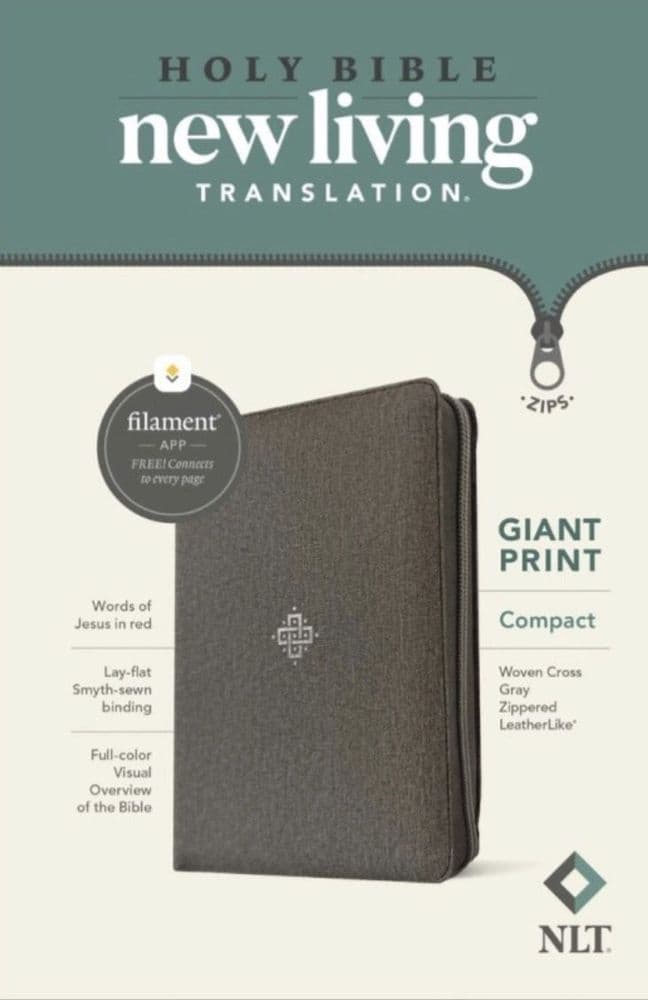 NLT Compact Giant Print Zipper Bible, Grey, Filament Edition (1)