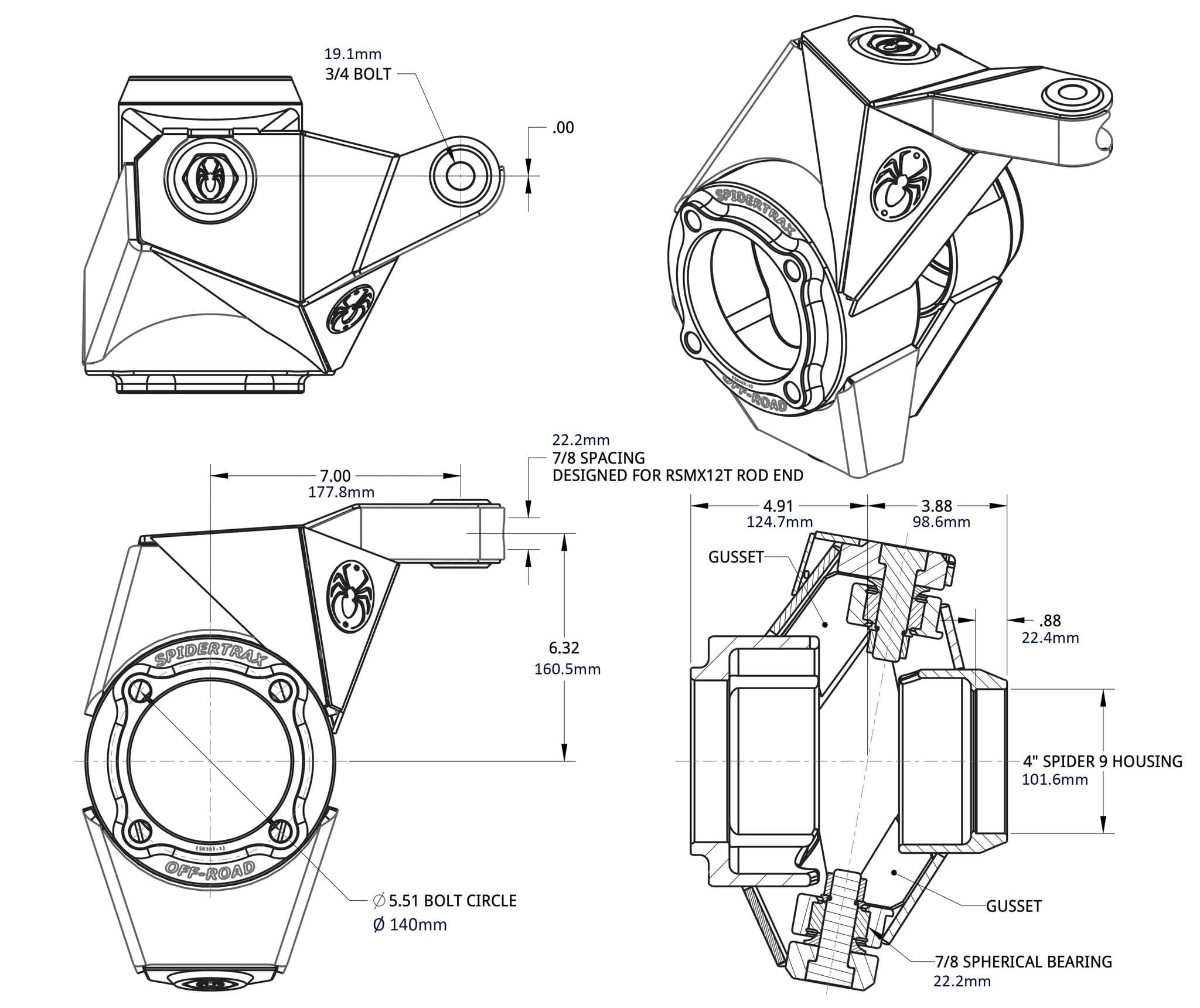 PRO SERIES KNUCKLES 4" 101 6MM WITH STEER ARMS MID HEAT TREATED CHROMOLY STEEL