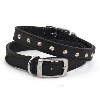 Ancol Classic Collection Leather Collar in Black with Studs  26-31cm Size 2, Dog Accessory