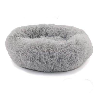 Ancol Grey Super Plush Cat & Small Dog Bed 50cm – Calming Donut Pet Bed UK