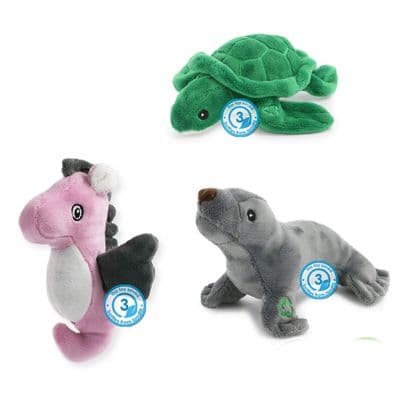 Ancol Made From Mini Turtle Seal and Seahorse Recycled Plush Dog Toys Set
