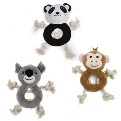 Ancol Recycled Koala, Monkey & Panda Squeaky Dog Toys Set of 3 – Eco-Friendly Plush 26cm
