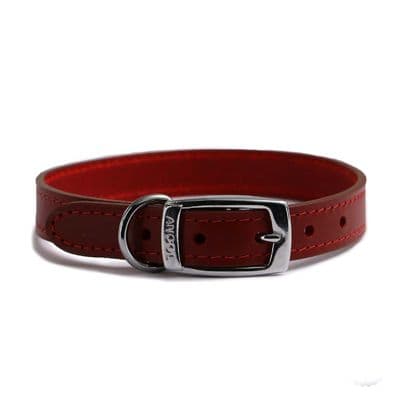 Ancol Red Leather Dog Collar 28–36cm Size 3 – UK Made Classic Bridle Leather