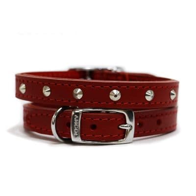 Ancol Red Studded Leather Dog Collar Size 5 (39–48cm) UK Made Bridle Leather