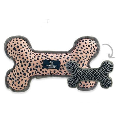 Ancol Reversible Dog Bone Toy Dalmatian Zigzag – Recycled Squeaky Soft Toy 28cm