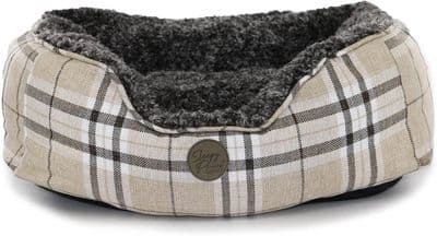 Ancol Sleepy Paws Square Dog Bed 60x50cm Oatmeal & Check | Soft Luxury Pet Bed UK