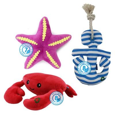 Ancol Starfish Crab & Anchor Dog Toy Set Recycled Squeaky Plush Toys 28cm