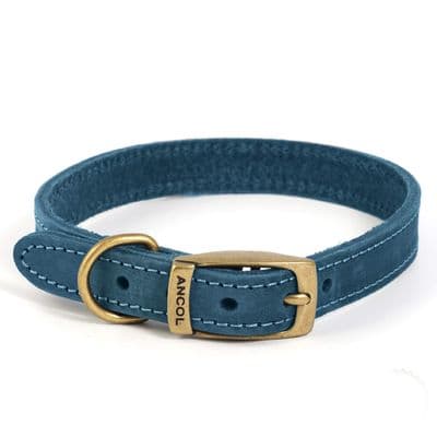 Ancol Timberwolf Blue Leather Dog Collar 28–36cm Size 3 – UK Made