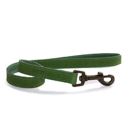 Ancol Timberwolf Green Leather Dog Lead 60cm x 19mm UK Made Strong Close Control Lead 50kg