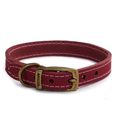Ancol Timberwolf Leather Collar Raspberry  28-36cm Size 3, Dog Accessory