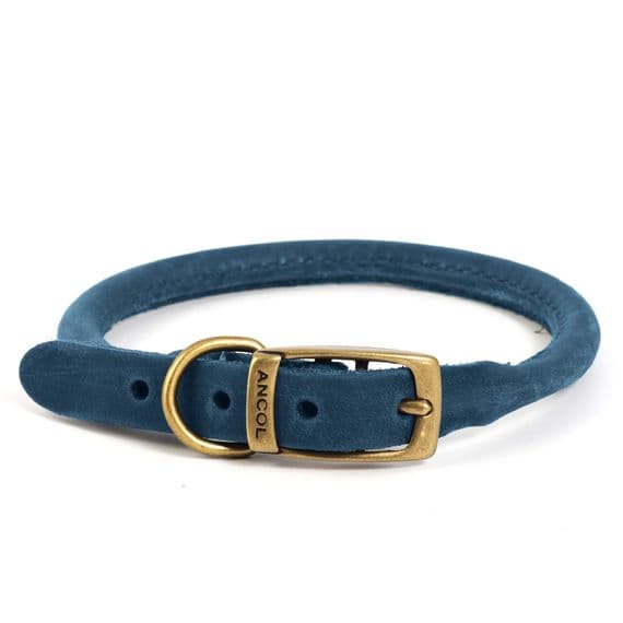 Timberwolf Round Leather Dog Collar Blue 28–36cm UK