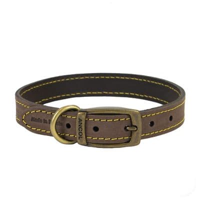 Ancol Timberwolf Sable Leather Dog Collar 28–36cm Size 3 – UK Made