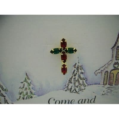 Austrian Crystal Cross Pin Badge, O Holy Night