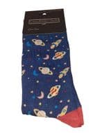 Bamboo Men’s One Size Blue Socks Planets