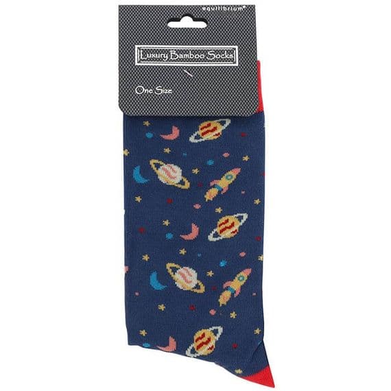 Bamboo Men’s One Size Blue Socks Planets