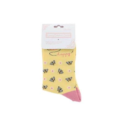 Bee Happy Luxury Yellow Bamboo Ladies Socks – One Size, Soft & Sustainable Footwear