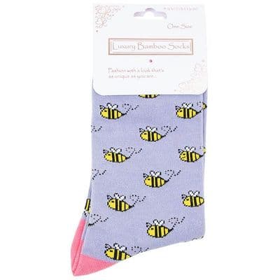Bee Lilac Bamboo Ladies Socks – Soft, Breathable One Size Socks Designed in Britain