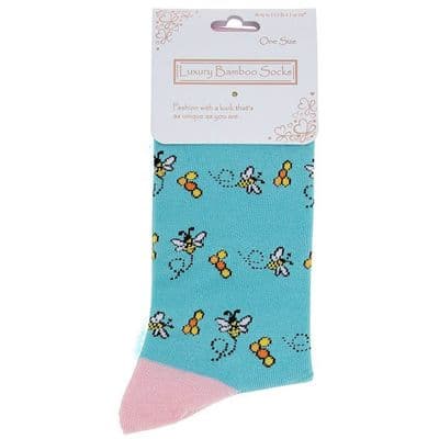 Busy Bee Luxury Bamboo Ladies Socks – One Size Soft Breathable Blue Socks